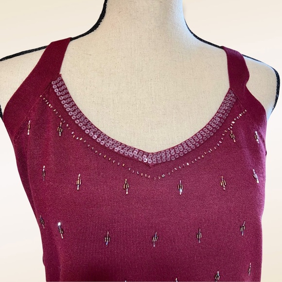 Lane Bryant Womens Wine Red Beaded Sequin Sparkle Knit Sleeveless Top 14 16 - Picture 3 of 9